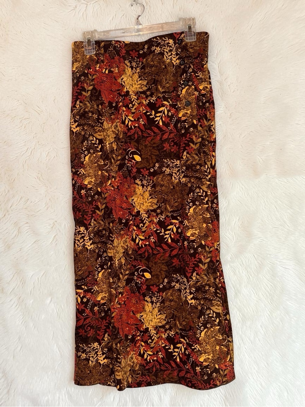 Y2K 2006 Floral Stretch Maxi Skirt in Warm Autumn leaf pattern size 8 NWOT